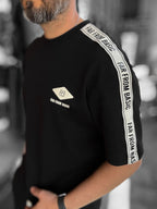 Black Far From Basic T-Shirt with Sleeve Stripe RES-1074