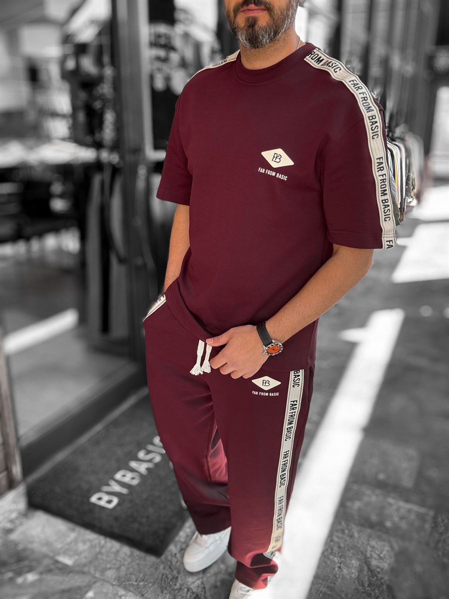 Claret Red Far From Basic Sleeve Striped T-Shirt RES-1074