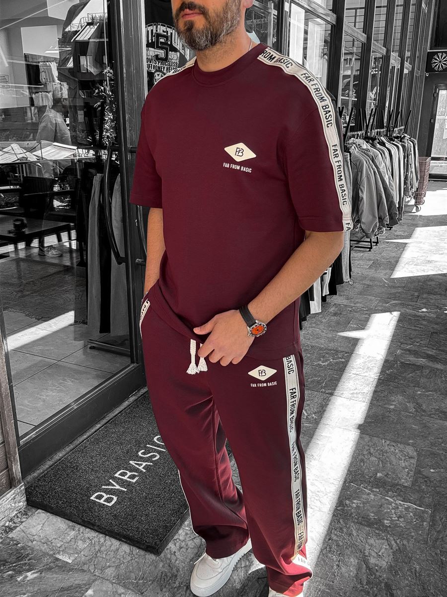 Claret Red Far From Basic Sleeve Striped T-Shirt RES-1074