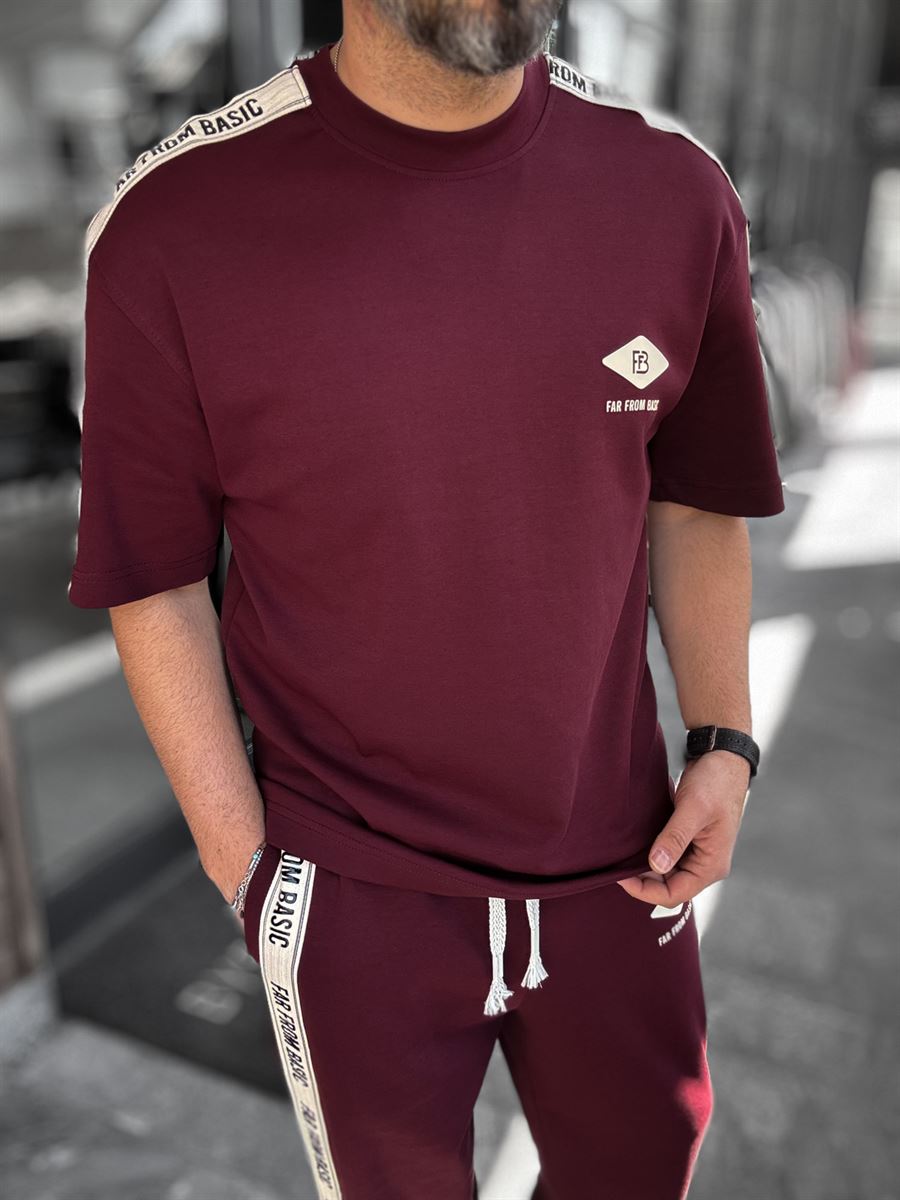 Claret Red Far From Basic Sleeve Striped T-Shirt RES-1074