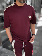 Claret Red Far From Basic Sleeve Striped T-Shirt RES-1074