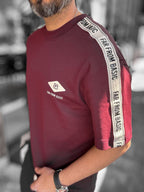 Claret Red Far From Basic Sleeve Striped T-Shirt RES-1074