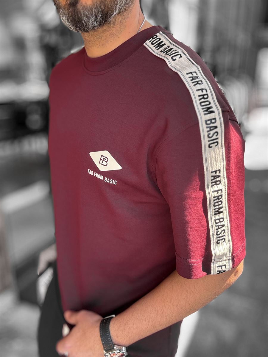 Claret Red Far From Basic Sleeve Striped T-Shirt RES-1074