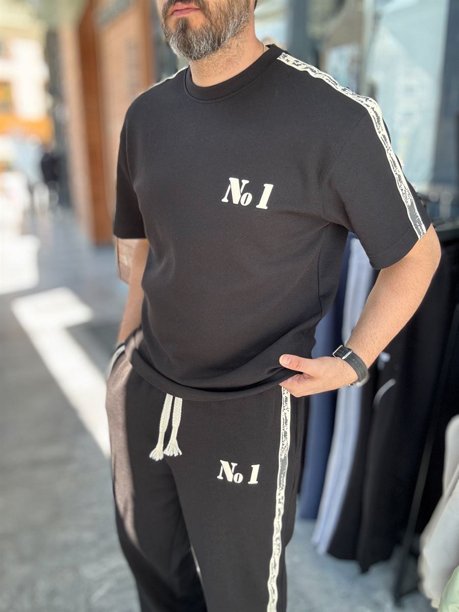 Black No. 1 Embossed T-Shirt RES-1079