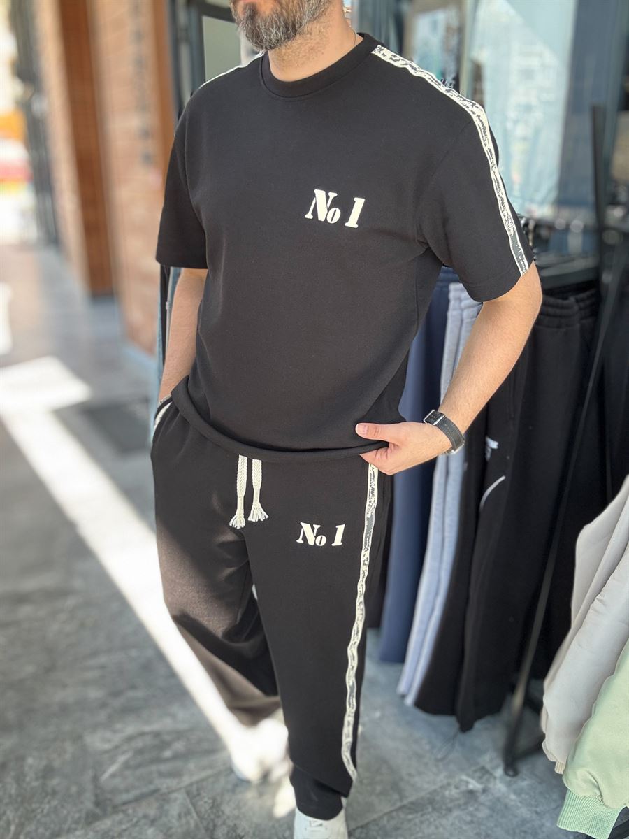 Black No. 1 Embossed T-Shirt RES-1079