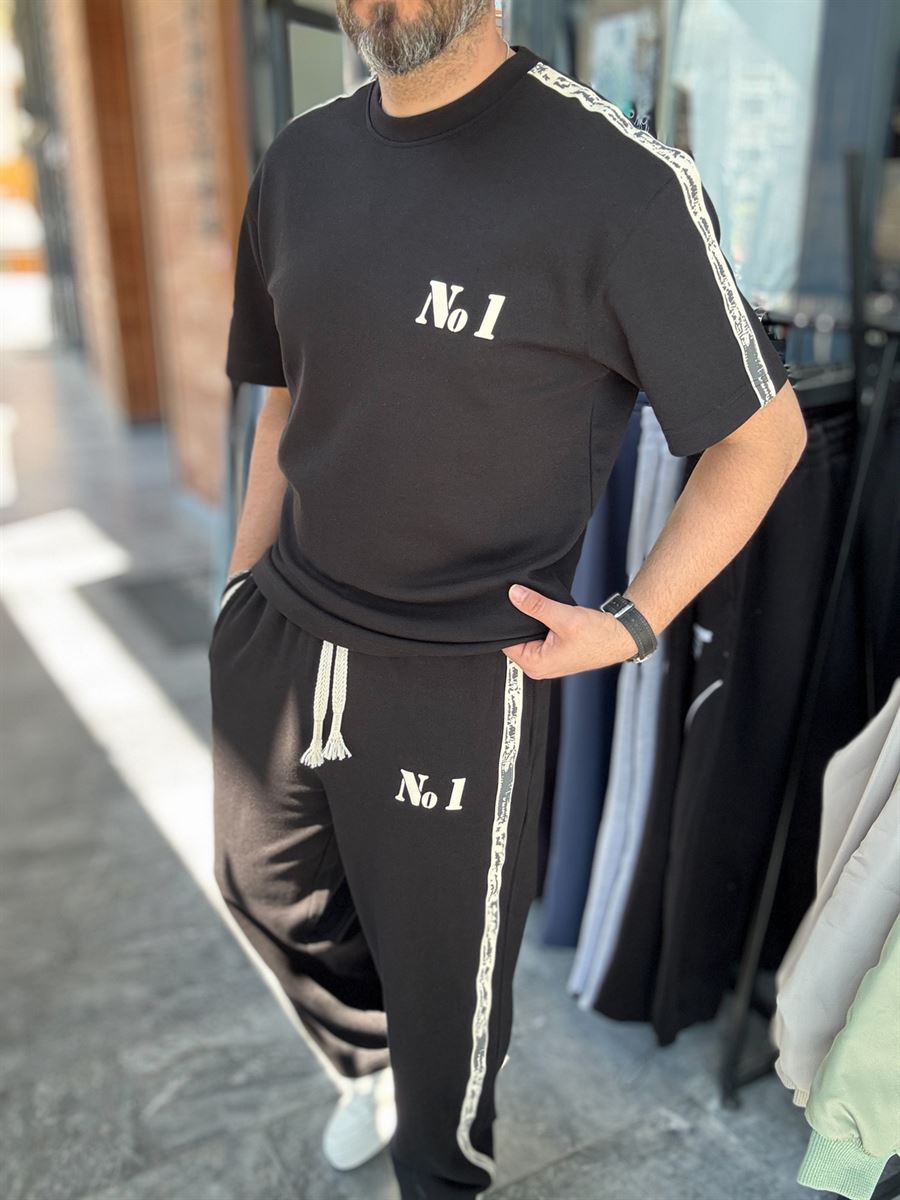 Black No. 1 Embossed T-Shirt RES-1079