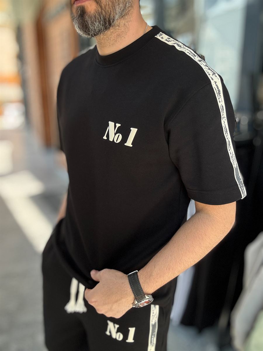 Black No. 1 Embossed T-Shirt RES-1079