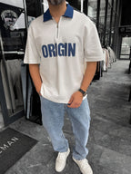 White Origin Patch Denim Collar T-Shirt RES-1095