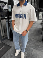 White Origin Patch Denim Collar T-Shirt RES-1095