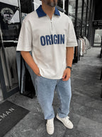 White Origin Patch Denim Collar T-Shirt RES-1095