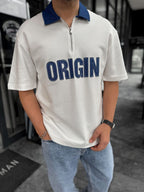White Origin Patch Denim Collar T-Shirt RES-1095