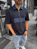 Navy Origin Patchwork Denim Collar T-Shirt RES-1095