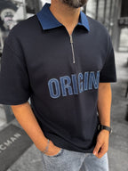 Navy Origin Patchwork Denim Collar T-Shirt RES-1095