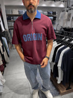 Claret Red Origin Patch Denim Collar T-Shirt RES-1095