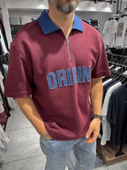 Claret Red Origin Patch Denim Collar T-Shirt RES-1095