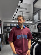 Claret Red Origin Patch Denim Collar T-Shirt RES-1095