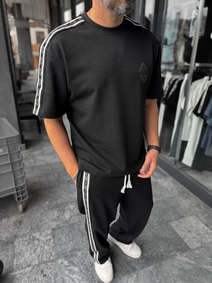 Black Sleeve Pattern Striped T-Shirt RES-1075