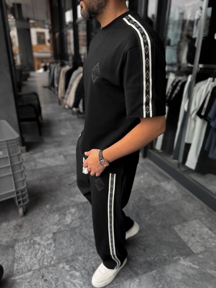 Black Sleeve Pattern Striped T-Shirt RES-1075