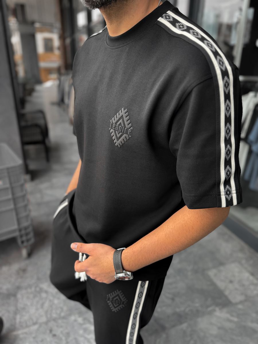 Black Sleeve Pattern Striped T-Shirt RES-1075
