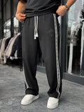 Black Patterned Striped Straight Leg Sweatpants RES-1075