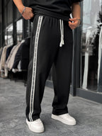 Black Patterned Striped Straight Leg Sweatpants RES-1075