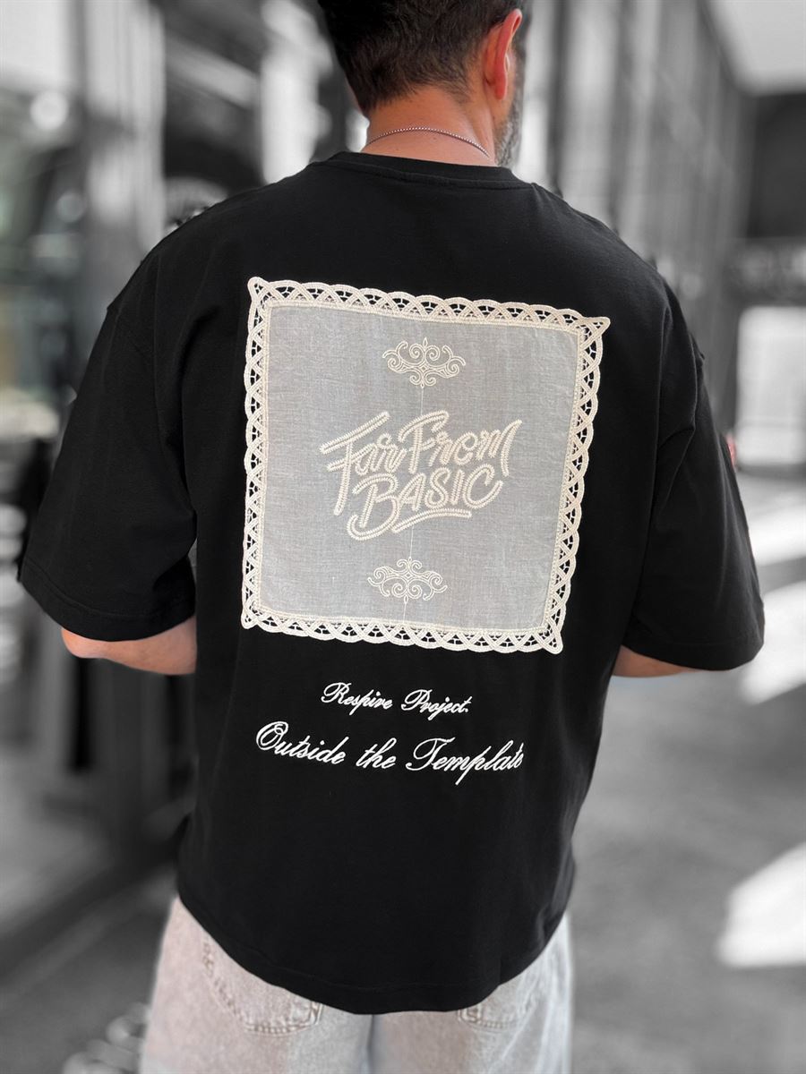 Black Embroidered T-Shirt with Back Detail RES-1070