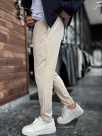 Beige Comfortable Trousers with Folded Hem LNS-23132