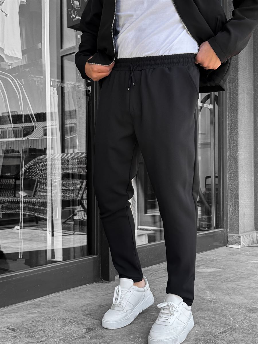 Black Comfortable Trousers with Folded Hem LNS-23132