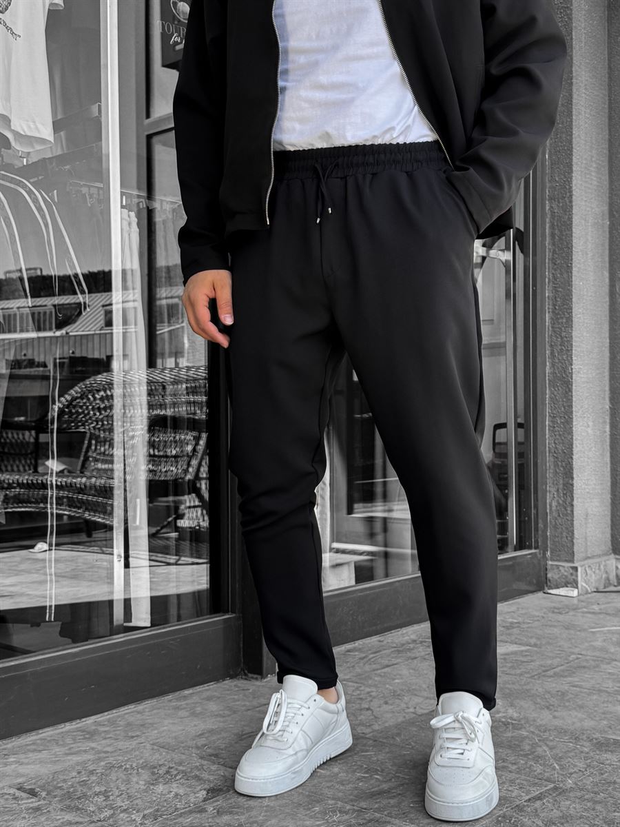 Black Comfortable Trousers with Folded Hem LNS-23132