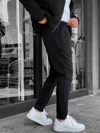 Black Comfortable Trousers with Folded Hem LNS-23132