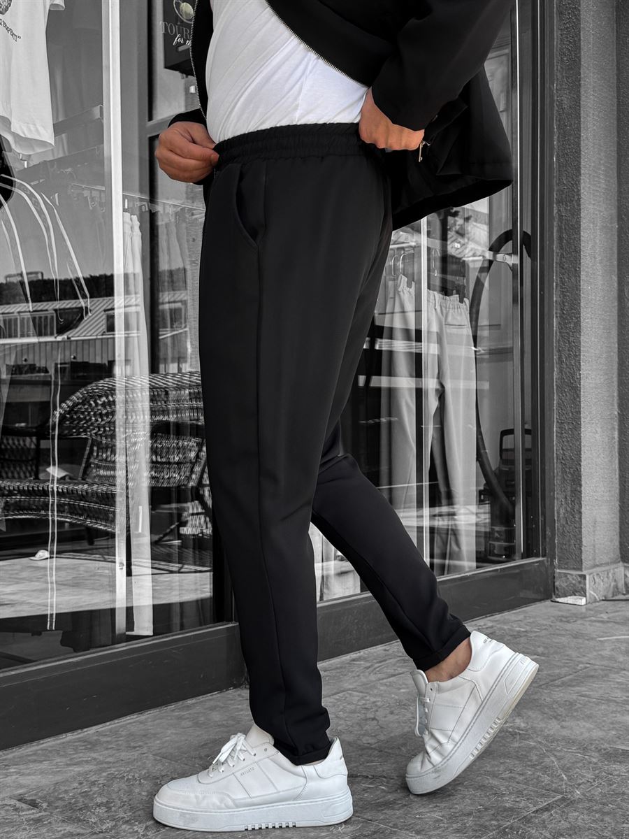 Black Comfortable Trousers with Folded Hem LNS-23132