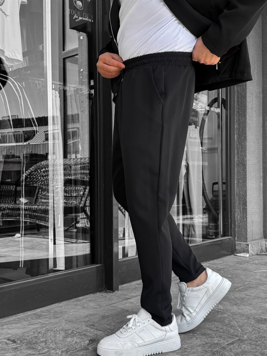 Black Comfortable Trousers with Folded Hem LNS-23132