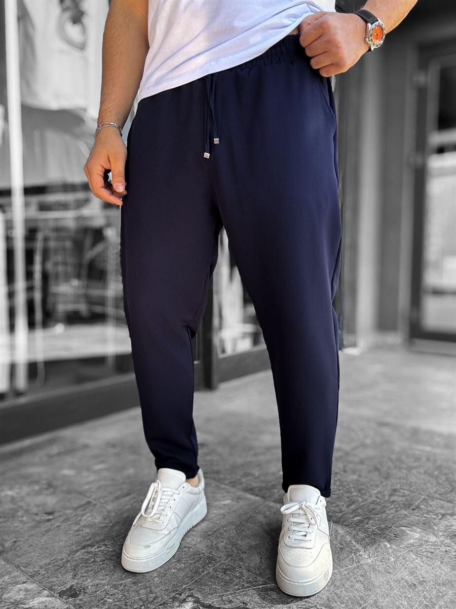 Navy Blue Comfortable Trousers with Folded Hem LNS-23132