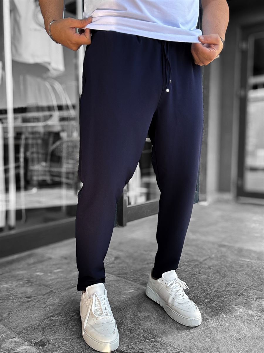 Navy Blue Comfortable Trousers with Folded Hem LNS-23132