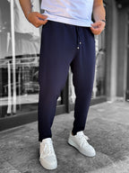 Navy Blue Comfortable Trousers with Folded Hem LNS-23132