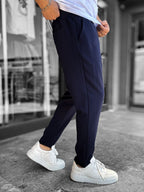 Navy Blue Comfortable Trousers with Folded Hem LNS-23132