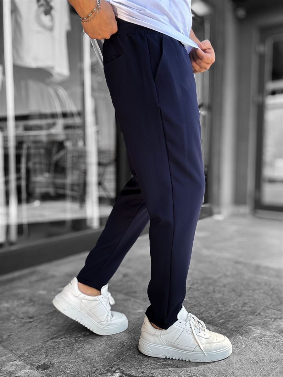 Navy Blue Comfortable Trousers with Folded Hem LNS-23132