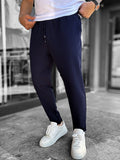Navy Blue Comfortable Trousers with Folded Hem LNS-23132