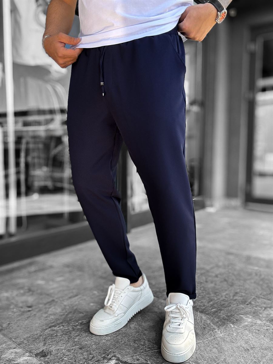 Navy Blue Comfortable Trousers with Folded Hem LNS-23132