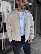 Beige Zip-Up Collar Jacket LNS-16256