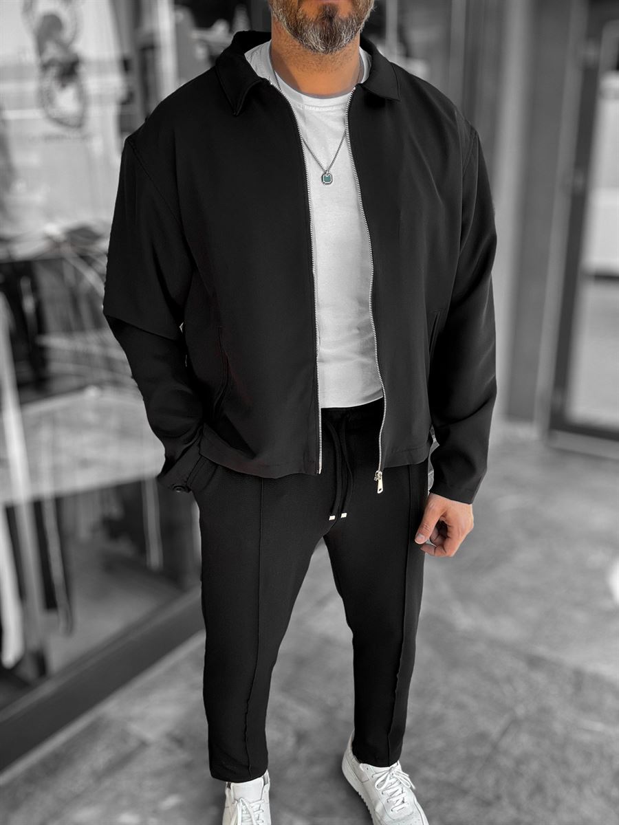 Black Zip-Up Collar Jacket LNS-16256
