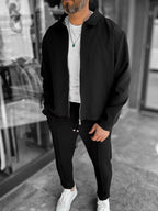 Black Zip-Up Collar Jacket LNS-16256