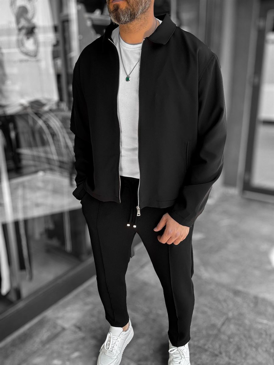 Black Zip-Up Collar Jacket LNS-16256
