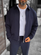 Navy Blue Zip-Up Collar Jacket LNS-16256