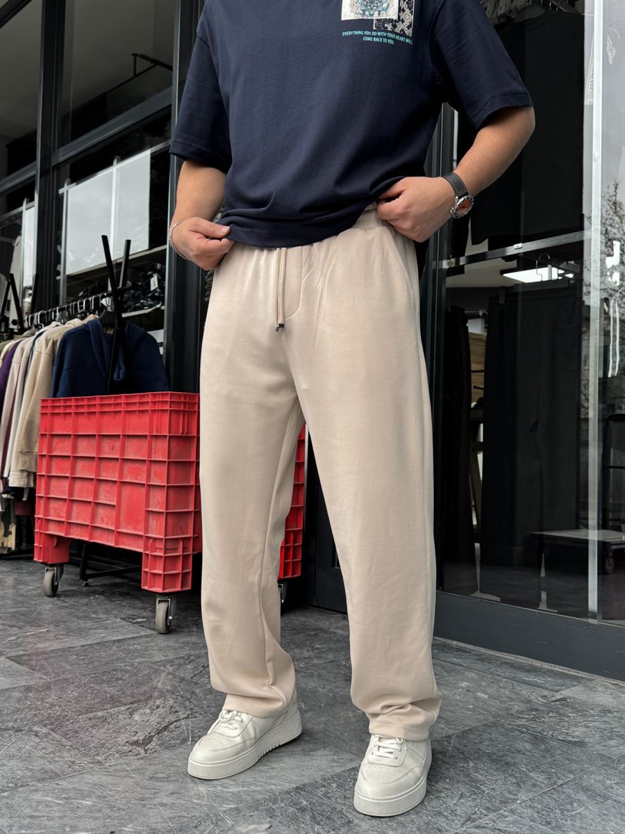 Beige Lycra Baggy Sweatpants LNS-22075