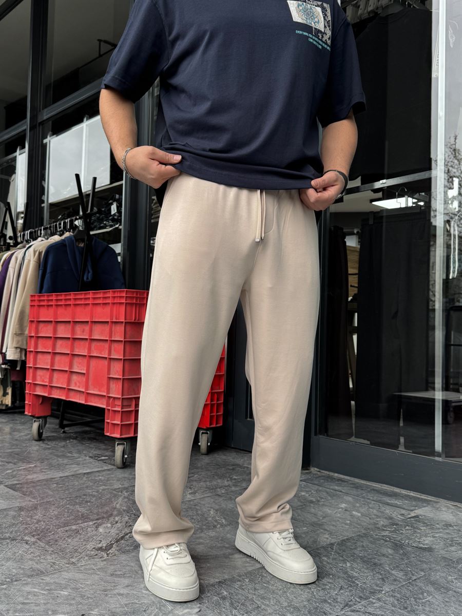Beige Lycra Baggy Sweatpants LNS-22075