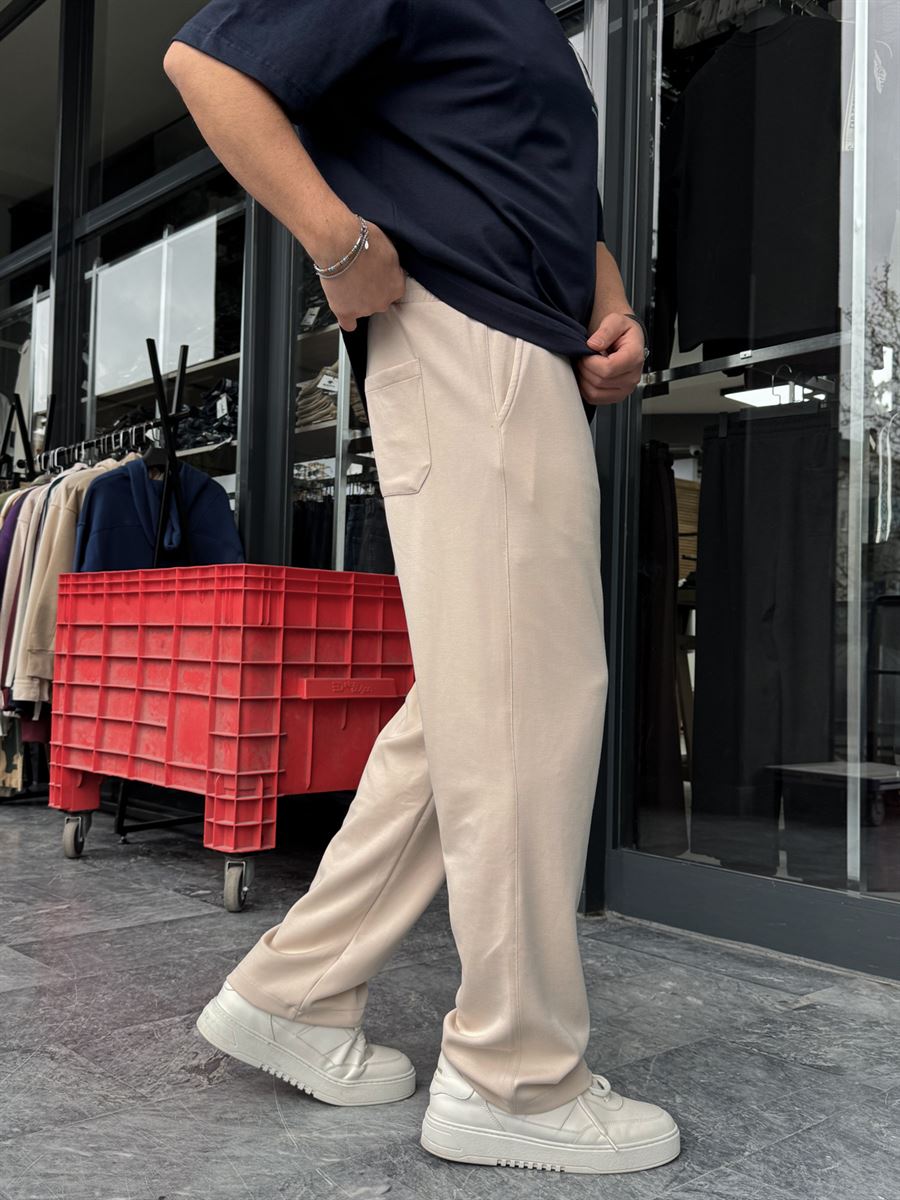 Beige Lycra Baggy Sweatpants LNS-22075
