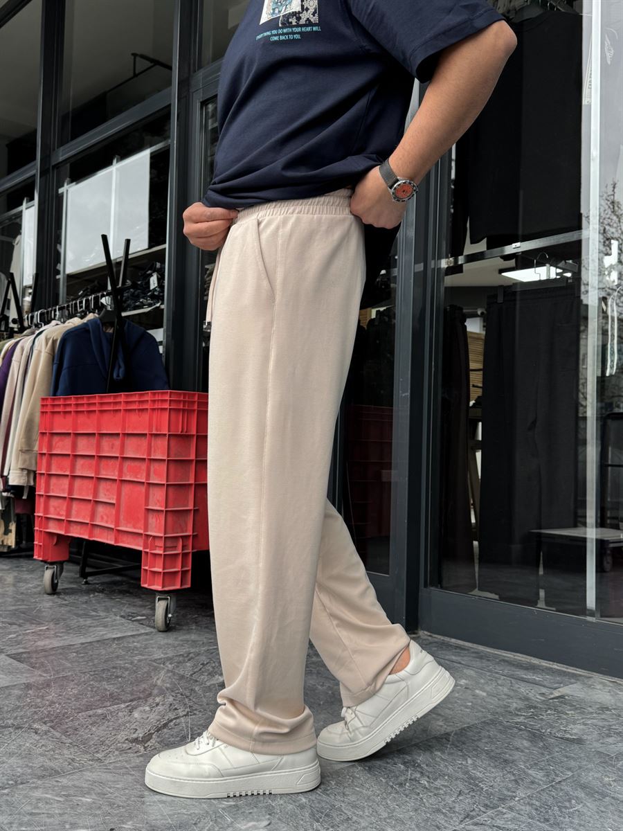 Beige Lycra Baggy Sweatpants LNS-22075