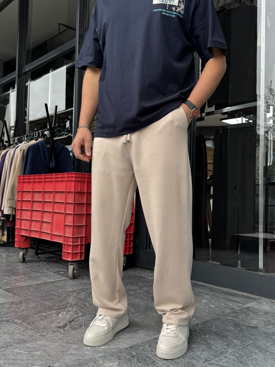 Beige Lycra Baggy Sweatpants LNS-22075