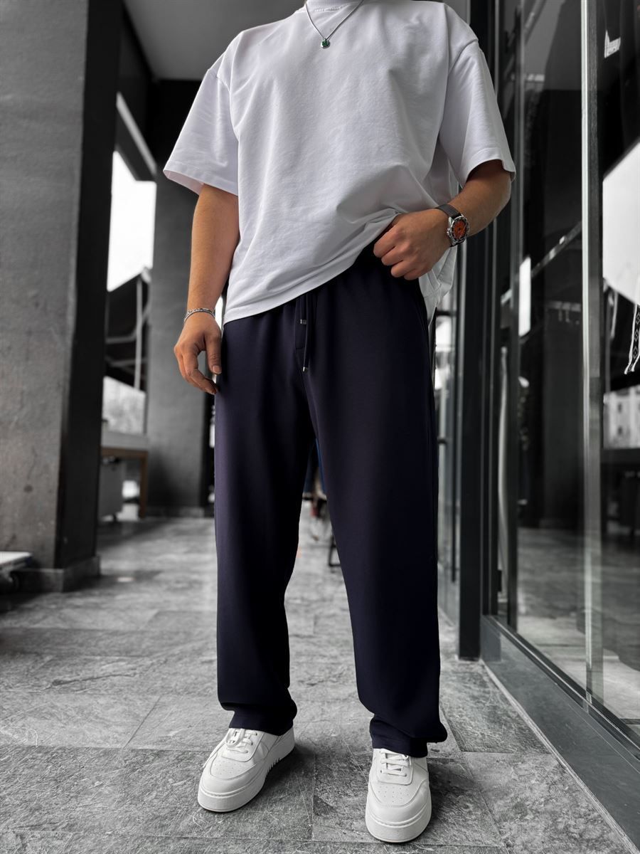 Navy Blue Lycra Baggy Sweatpants LNS-22075